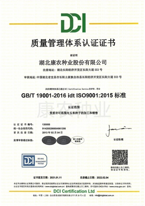 2020 QMS Certification Certificate-Chinese