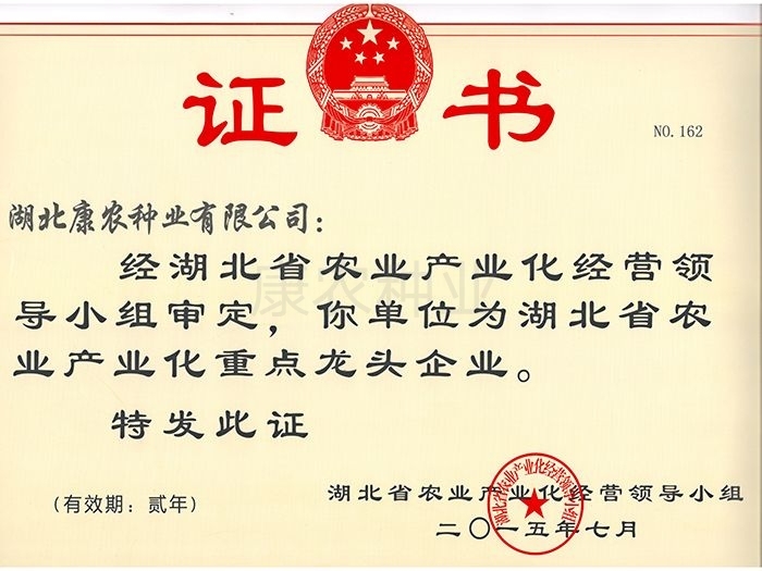 Key Leading Enterprise of Agricultural Industrialization in Hubei Province