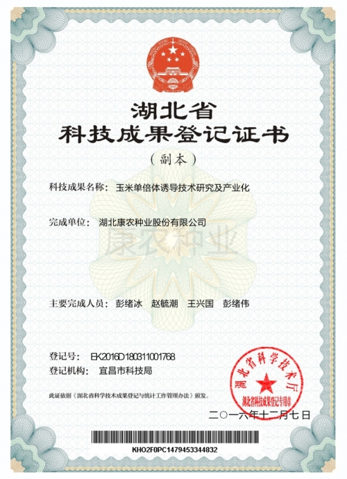 Research and Industrialization of Maize Haploid Induction Technology [Registration Certificate]